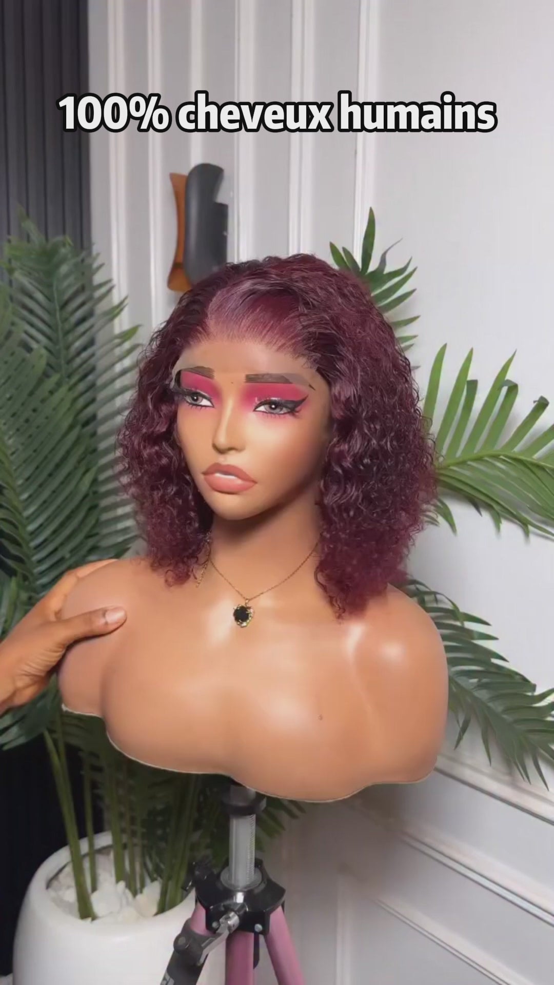 AILUXY Perruque Tendance Boucles Crépues Rouge Vin ，Dentelle Frontale 13×4 ,Afro Curly Look Stylé