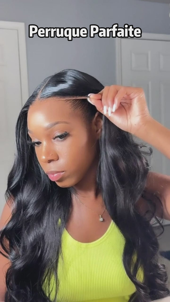 AILUXY Perruque Body Wave Noire Brillance Naturelle Lace Front 13x4 -  100% Cheveux  Humains