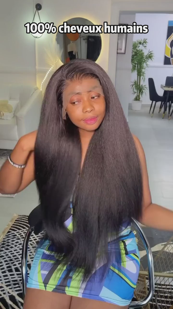 AILUXY Perruque Droite Afro - Lace HD Pré-tirée, 100% Cheveux Humains