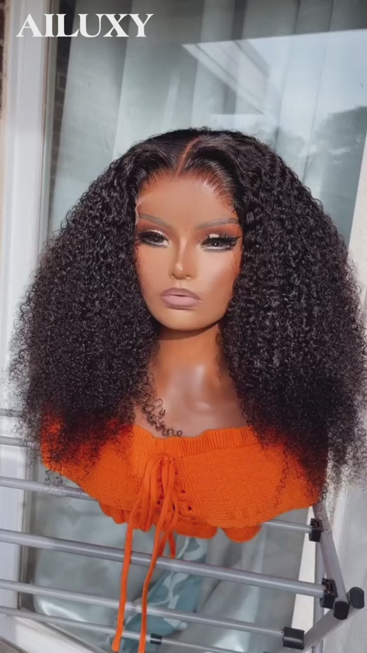 AILUXY Perruque 4x4 avec Part Naturelle, Cheveux Humains Kinky Curly, 20 Pouces pour un Style Dynamique