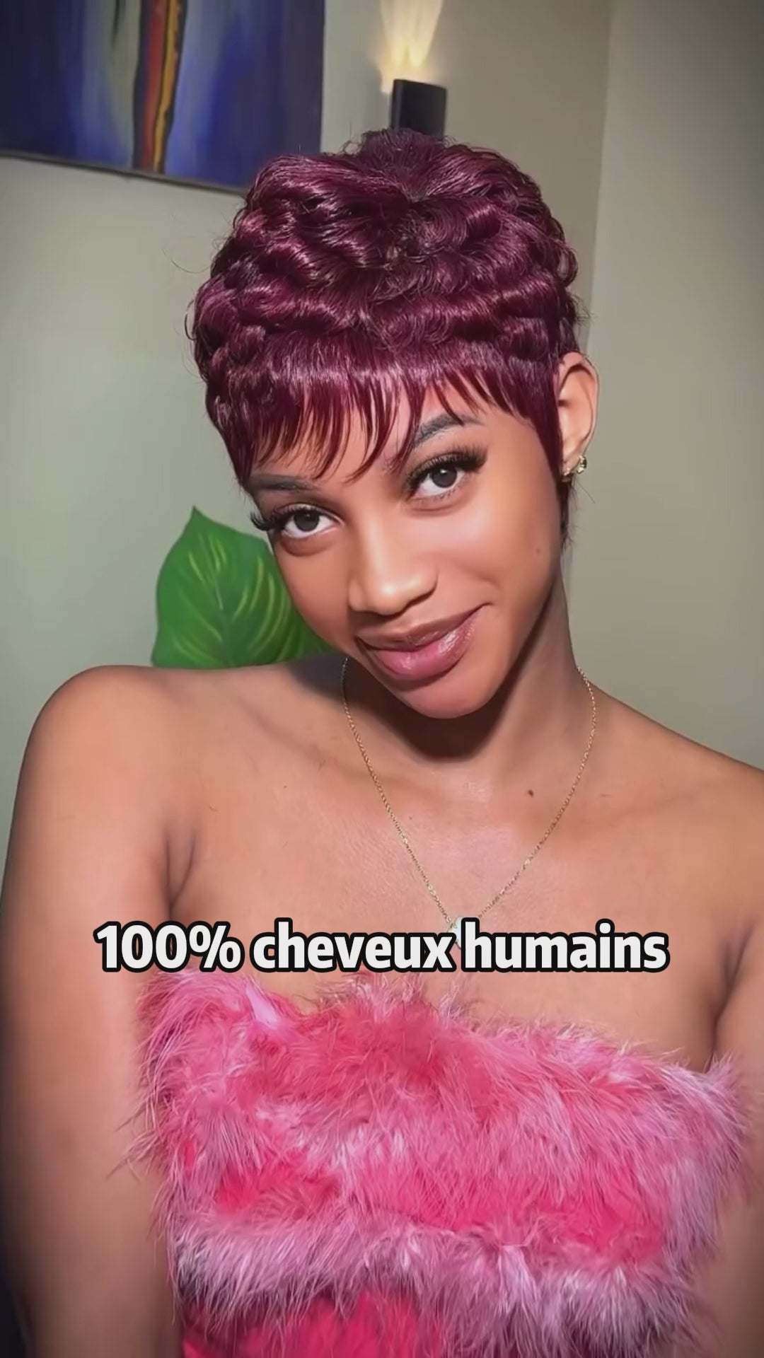 AILUXY Perruque Pixie Ondulée Bordeaux Avec Frange | Effet Naturel Immédiat
