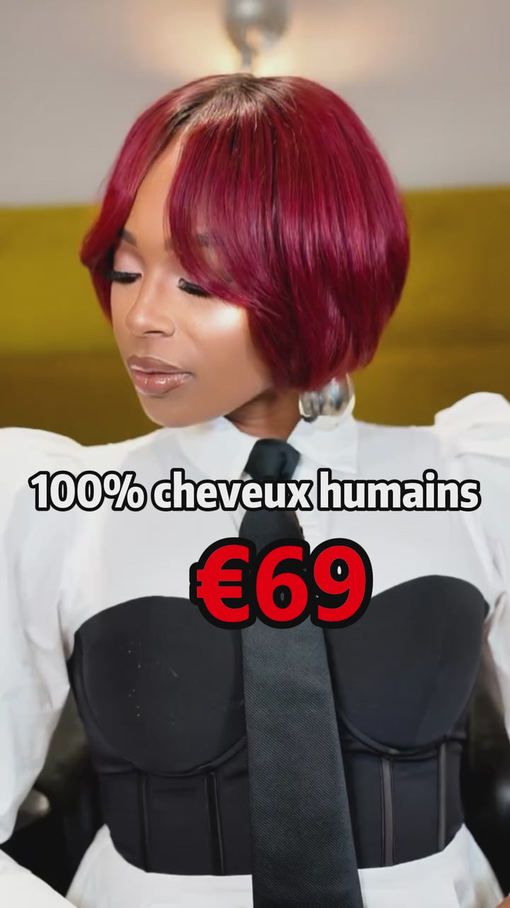 AILUXY 4x4 Lace Perruque Lisse Bob Perruque Courte 1B/99J 200% densité 100% cheveux humains comme sur la vidéo