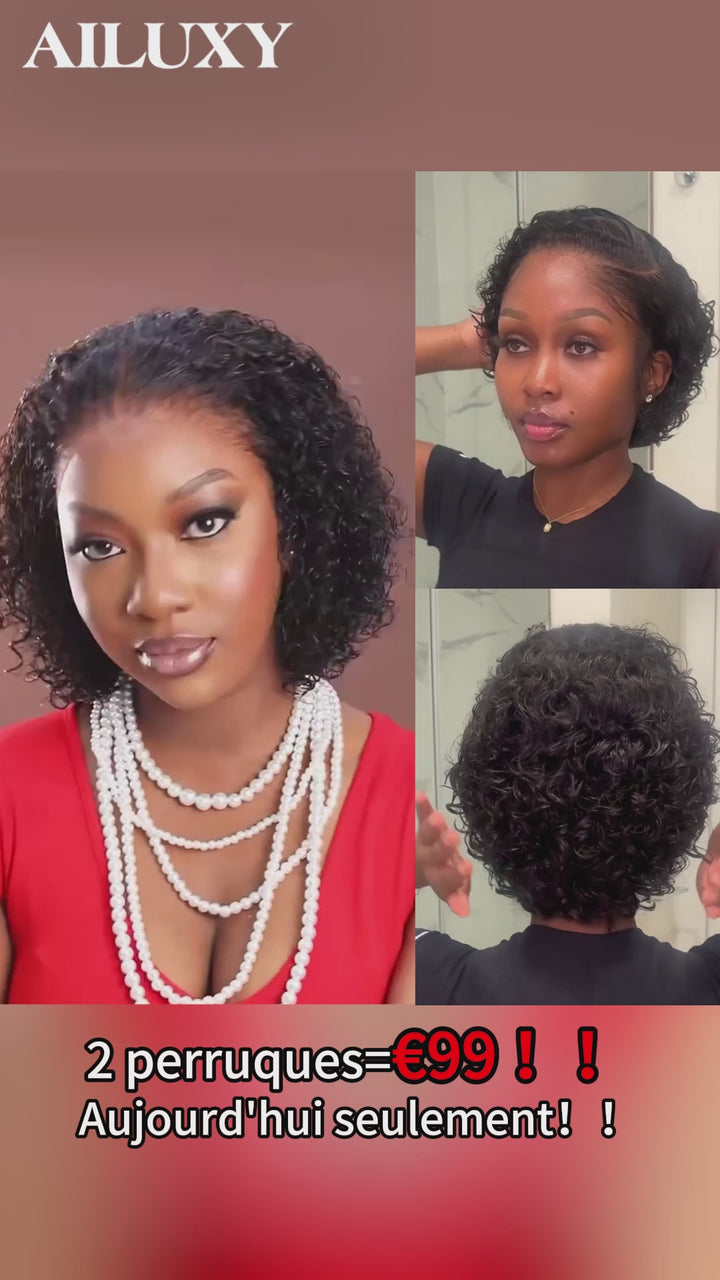 AILUXY 2 Perruques=€99 13x4 Lace Frontal Noir perruque courte et 13x4 Lace Frontal Perruque en 100% Cheveux Humains