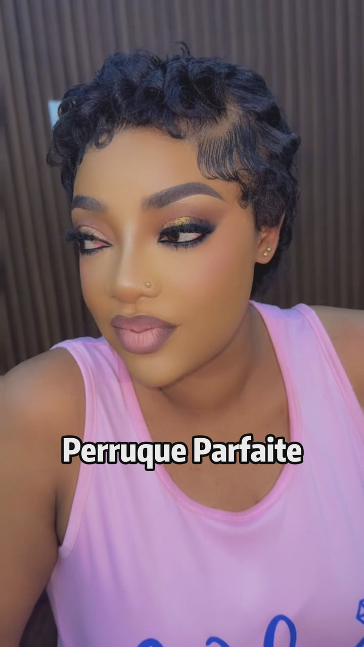 AILUXY Perruque Pixie à Petites Boucles Courtes lace Frontal 13x4 Hair Naturel