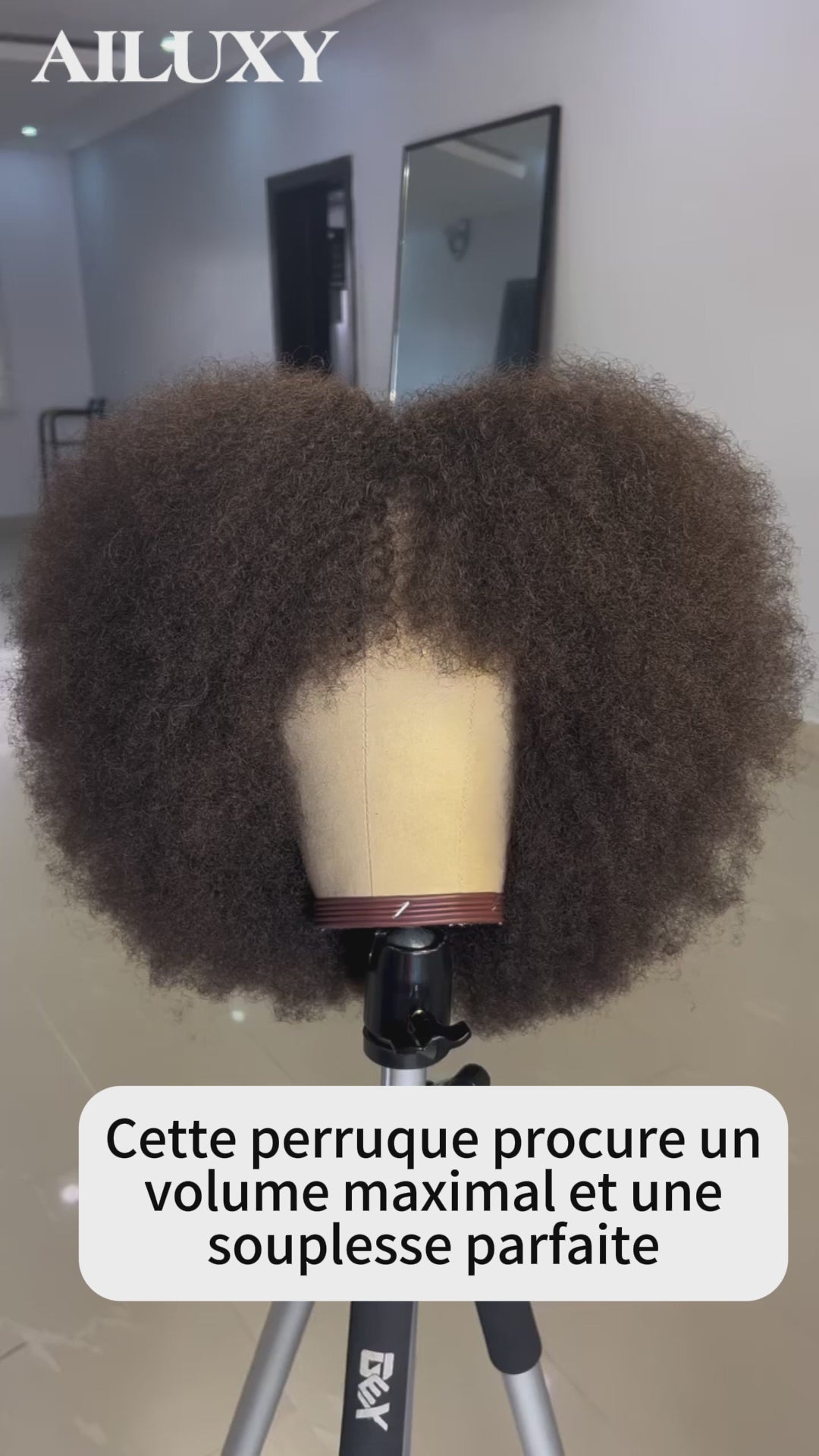 AILUXY Perruque Bob Avec Frange Afro Curly Sans Colle Perruque Couleur Marron