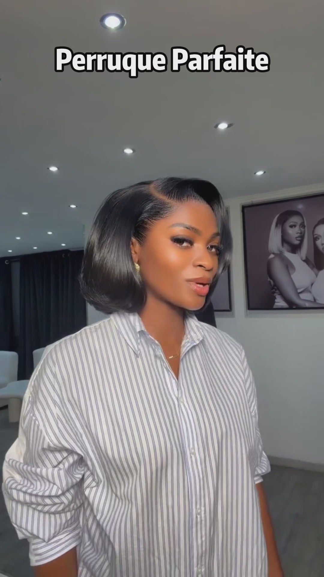 AILUXY Perruque Bob Lisse et Brillant avec Baby Hair Sculpté Coiffre Tendance Noir Naturel Parfait  Pour le Quotidien