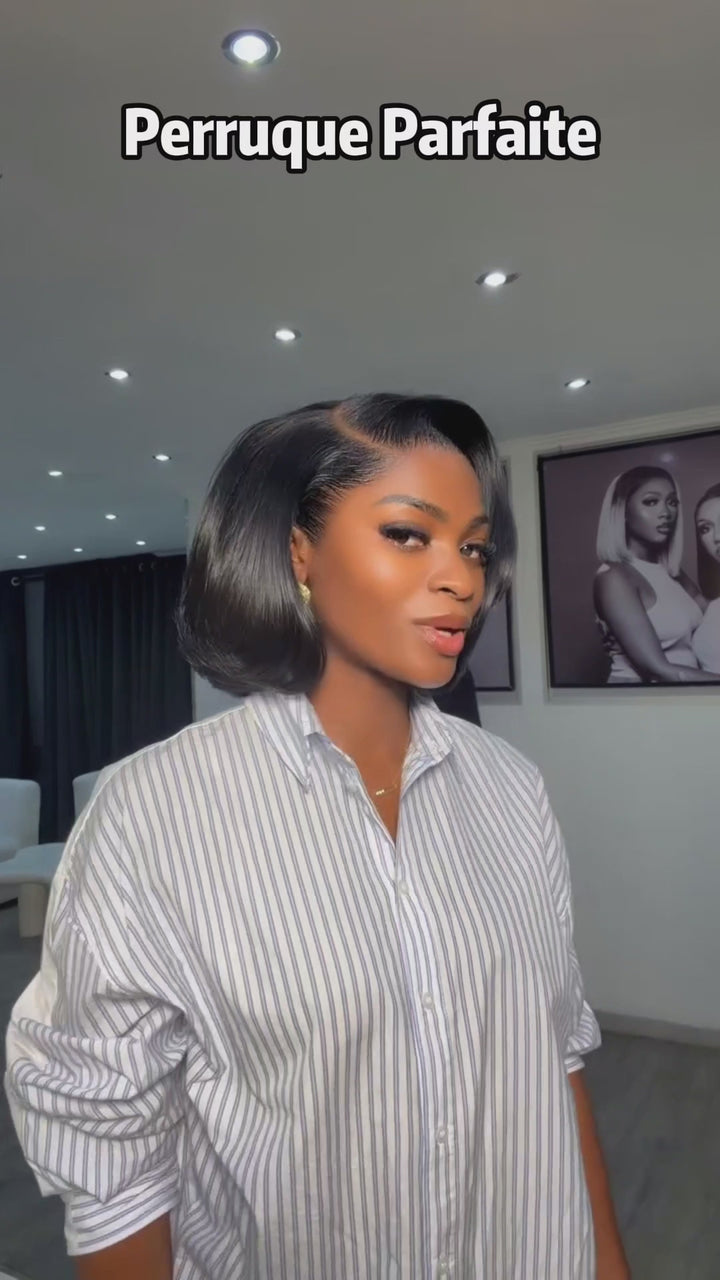 AILUXY Perruque Bob Lisse et Brillant avec Baby Hair Sculpté Coiffre Tendance Noir Naturel Parfait  Pour le Quotidien