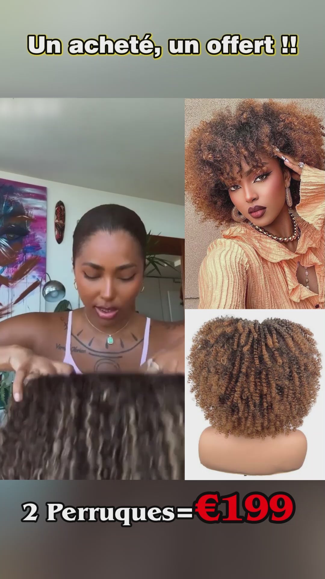 AILUXY 2 Perruques Combo = 199 € : Perruque 4T613# curly mèches 18 pouces+ Perruque mèches 1BT33# Afro Curly 14 pouces - Sans Colle