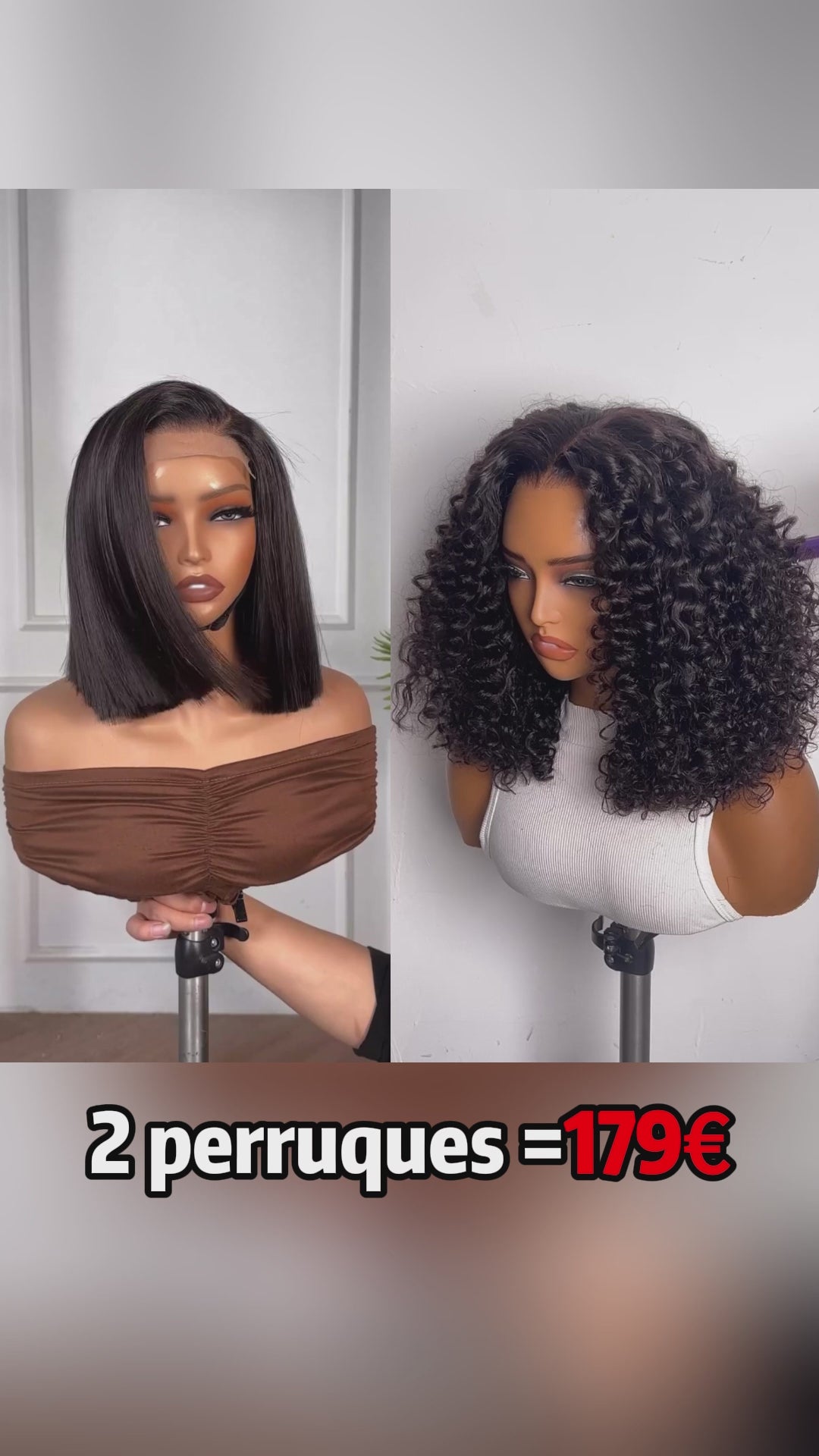 AILUXY 2 Perruques = €179 | Lot 2 Perruques Cheveux Blended Lace Front Bob Lisse + Bouclé Courte Naturelle