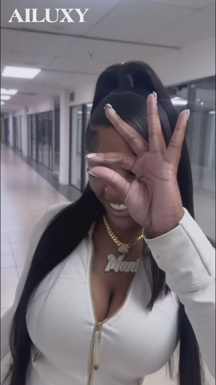 AILUXY Perruque Cheveux Humains 100% | Dentelle 13×4 Frontale, Coiffure Lisse Parfaite Comme sur la Photo – Qualité Premium