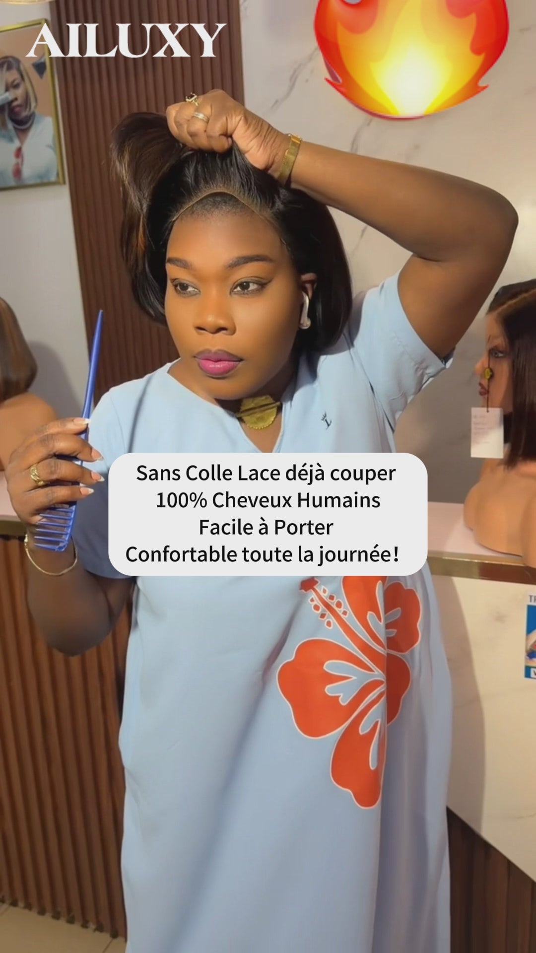 AILUXY Perruques Haute Qualité Lisse Sans Colle 100% Cheveux Humains