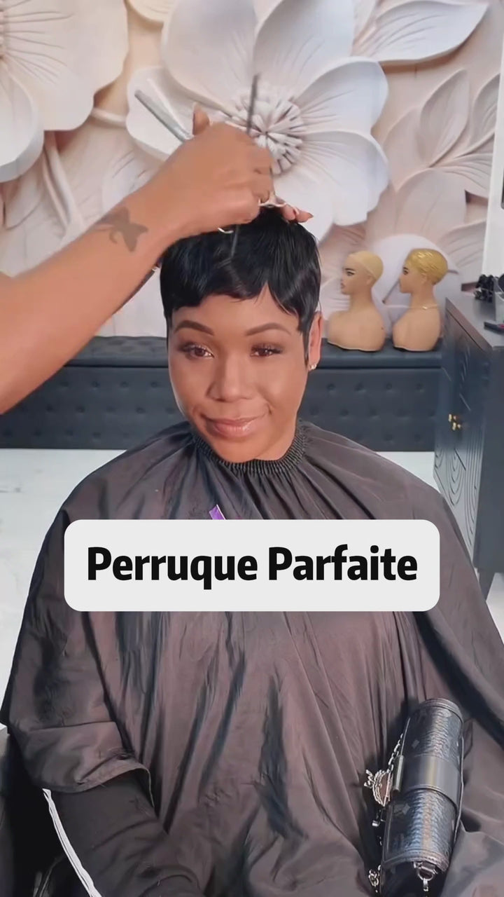 AILUXY Perruque Pixie à Petites Boucles Courtes Sans Colle Hair Naturel Aspect Authentique au Quotidien