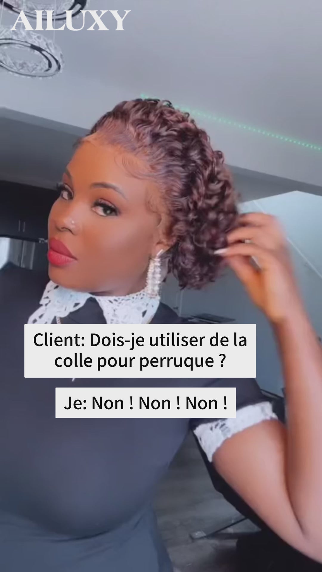 AILUXY Perruque Pixie Lace 13X1 | Petites Boucles Élégantes 4# - Sans Colle