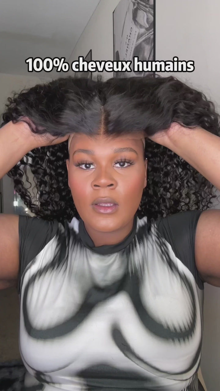 AILUXY Perruque Longue à Texture Frisée Profonde Brillance Satinée 13x4 Lace Frontal 200% densité Vrais 100% Cheveux Humains