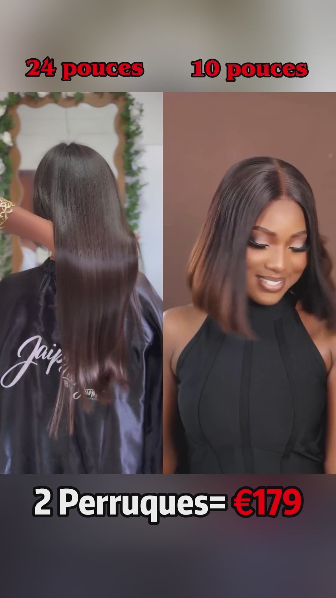 AILUXY Prix d'usine 2 Perruques= €179 Perruque lisse 24 pouces  Gratuit + 13x4 Lace Frontal Perruque lisse 1bt30 10 Pouces en 100% Cheveux Humains