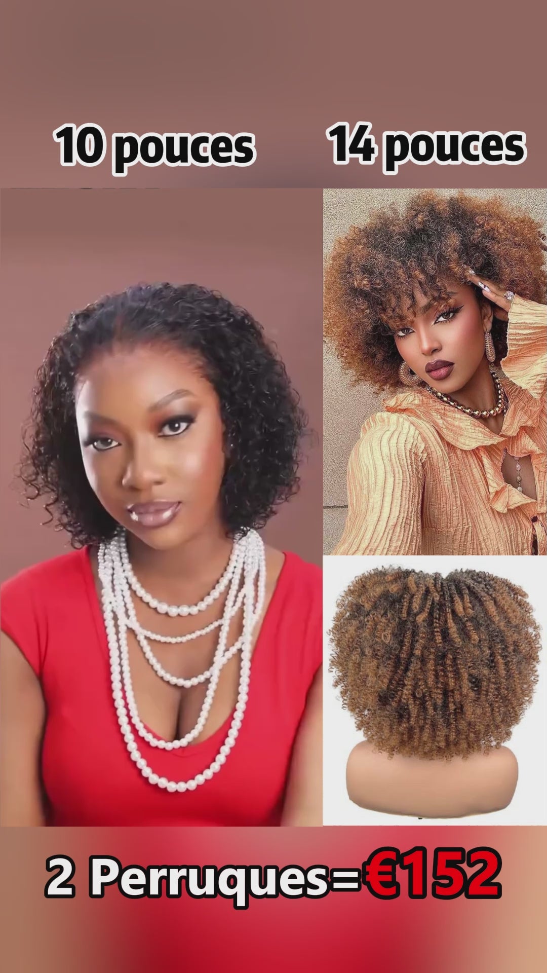 AILUXY 1 acheté 1 offert – Perruque Sans Colle Afro curly 1B33# 14 pouces Blended Cadeau + Perruque Bouclée 13x4 Lace 10 pouces-100 % cheveux humains-identique à l’image