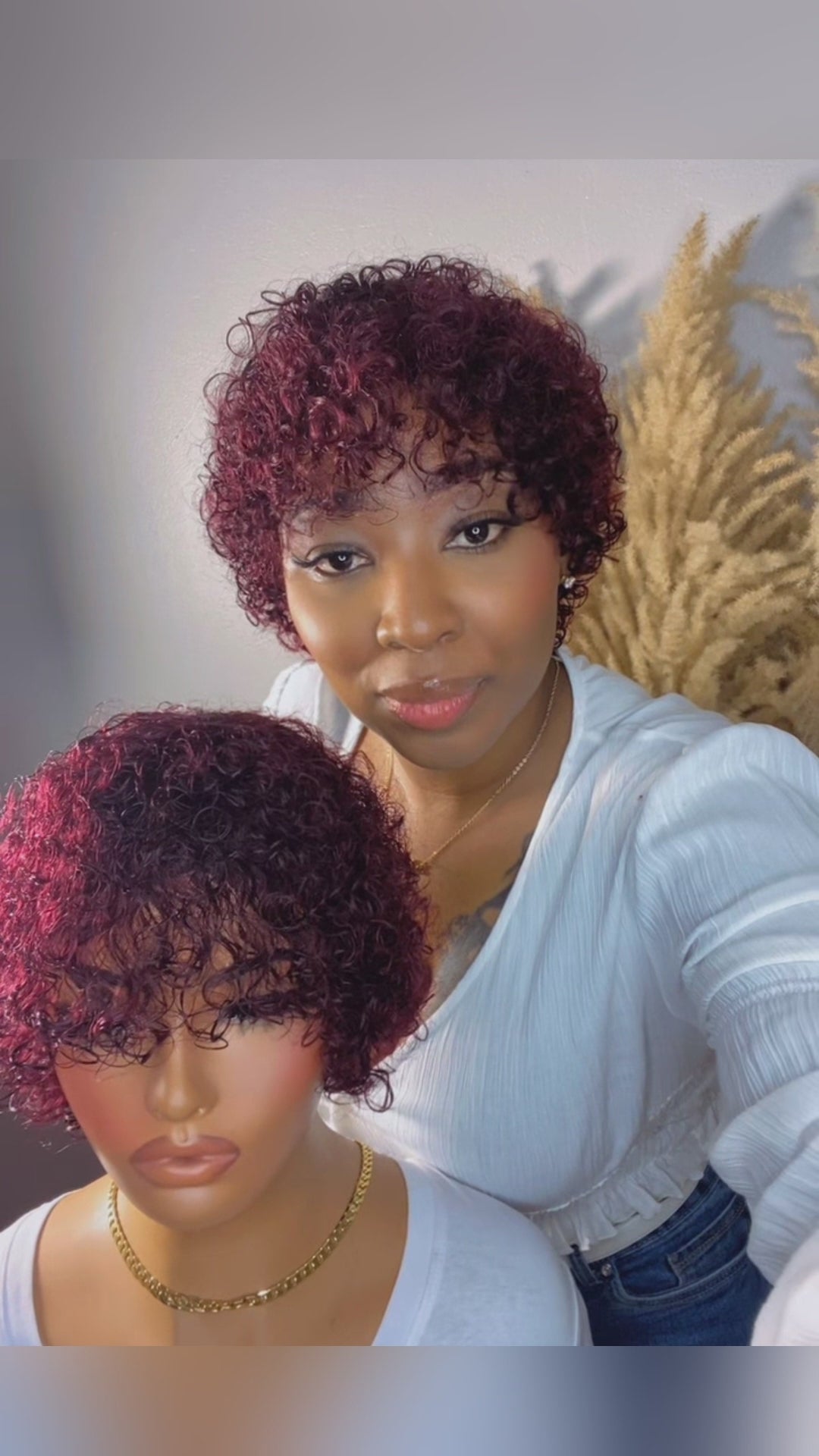 AILUXY Perruque Cheveux Crépus Bordeaux, Style Chic et Facile à Porter