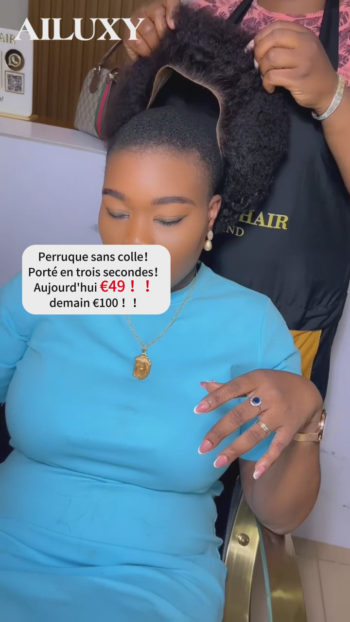 AILUXY Perruques Haute Qualité Afro Curl Sans Colle 100% Cheveux Humains