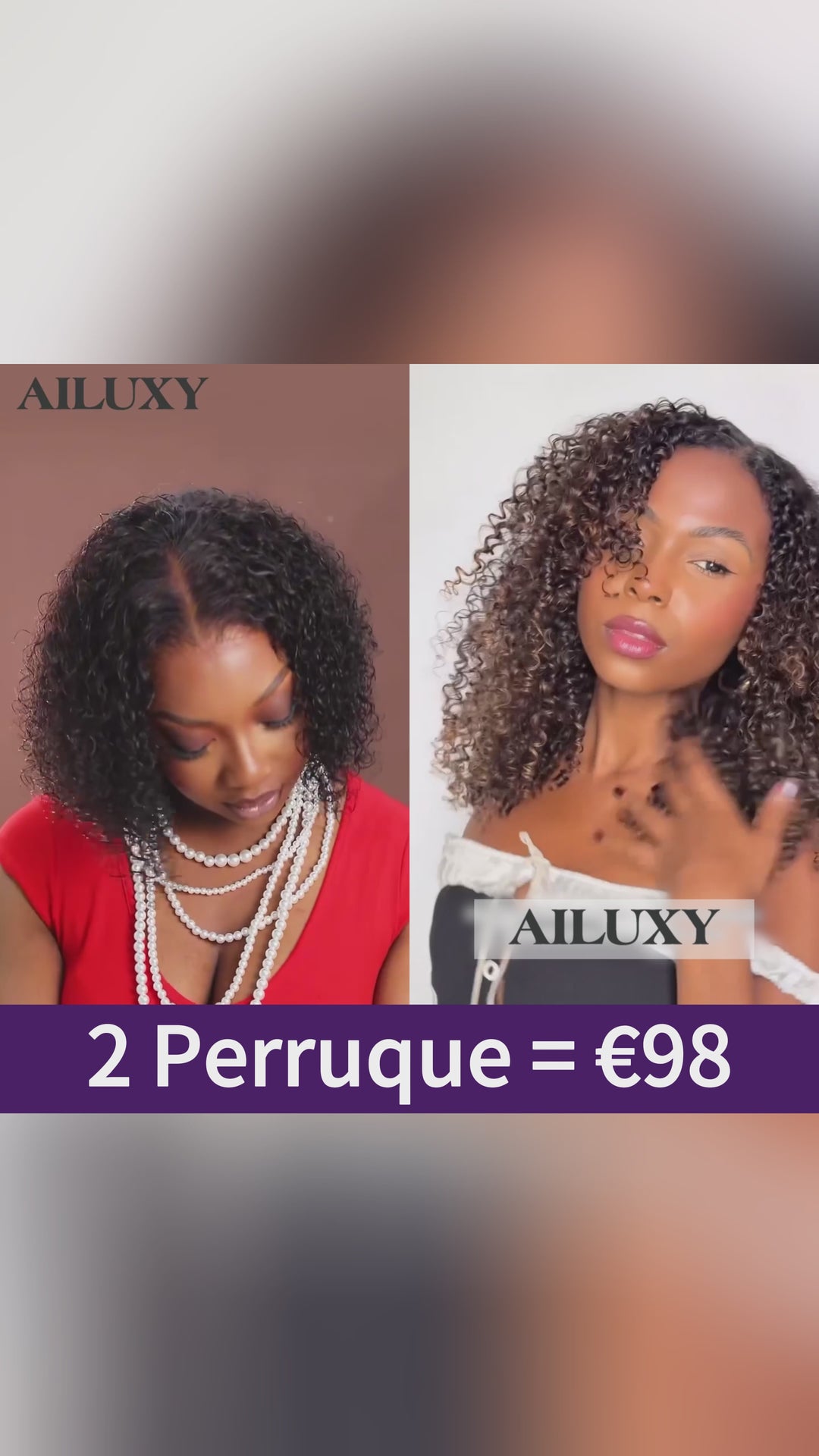 AILUXY 2 Perruque 13x4 Lace Frontal 1b curly +1bt4 curly - 100% Cheveux Humains