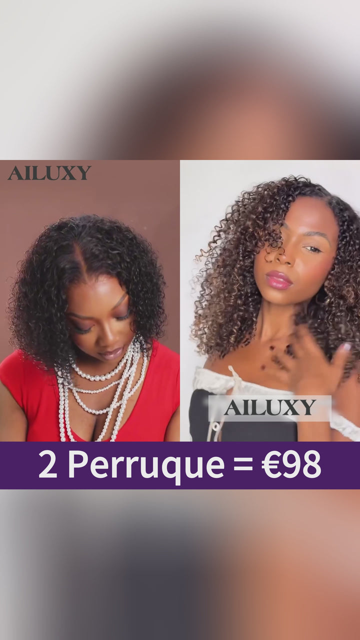 AILUXY 2 Perruque 13x4 Lace Frontal 1b curly +1bt4 curly - 100% Cheveux Humains