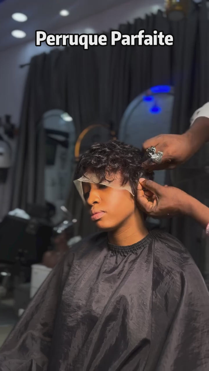 AILUXY Perruque Glueless Coupe Lutin Bouclée Noire, Installation Rapide en 1 Minute