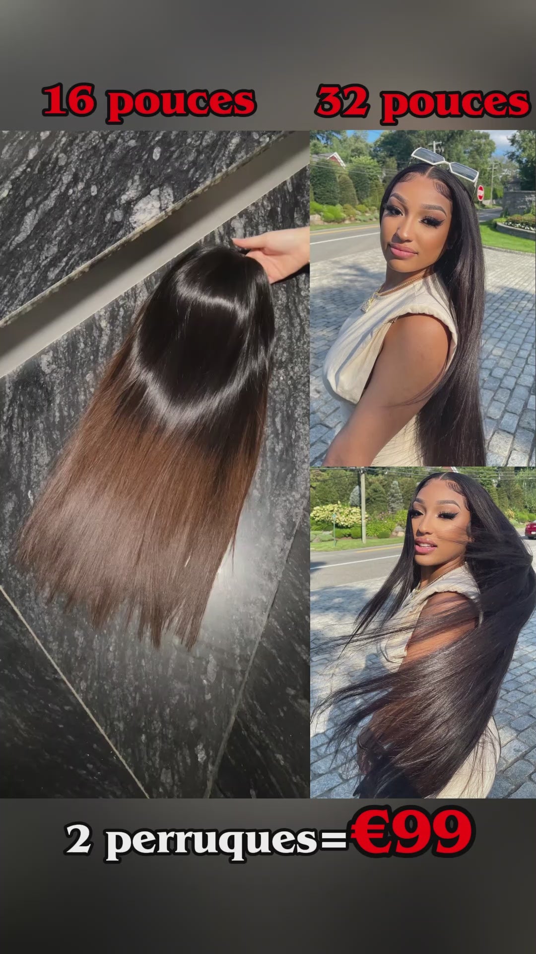 AILUXY 2 Perruques=€99 Perruque lace 13x4 SY lisse 32 pouces et Perruque lisse 1bt4 16 Pouces en 100% Cheveux Humains