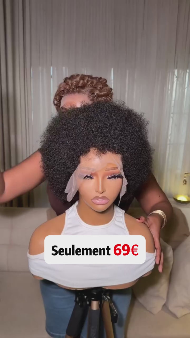 AILUXY Perruque Courte Style Afro | Lace Front 13x4, Prête à Porter