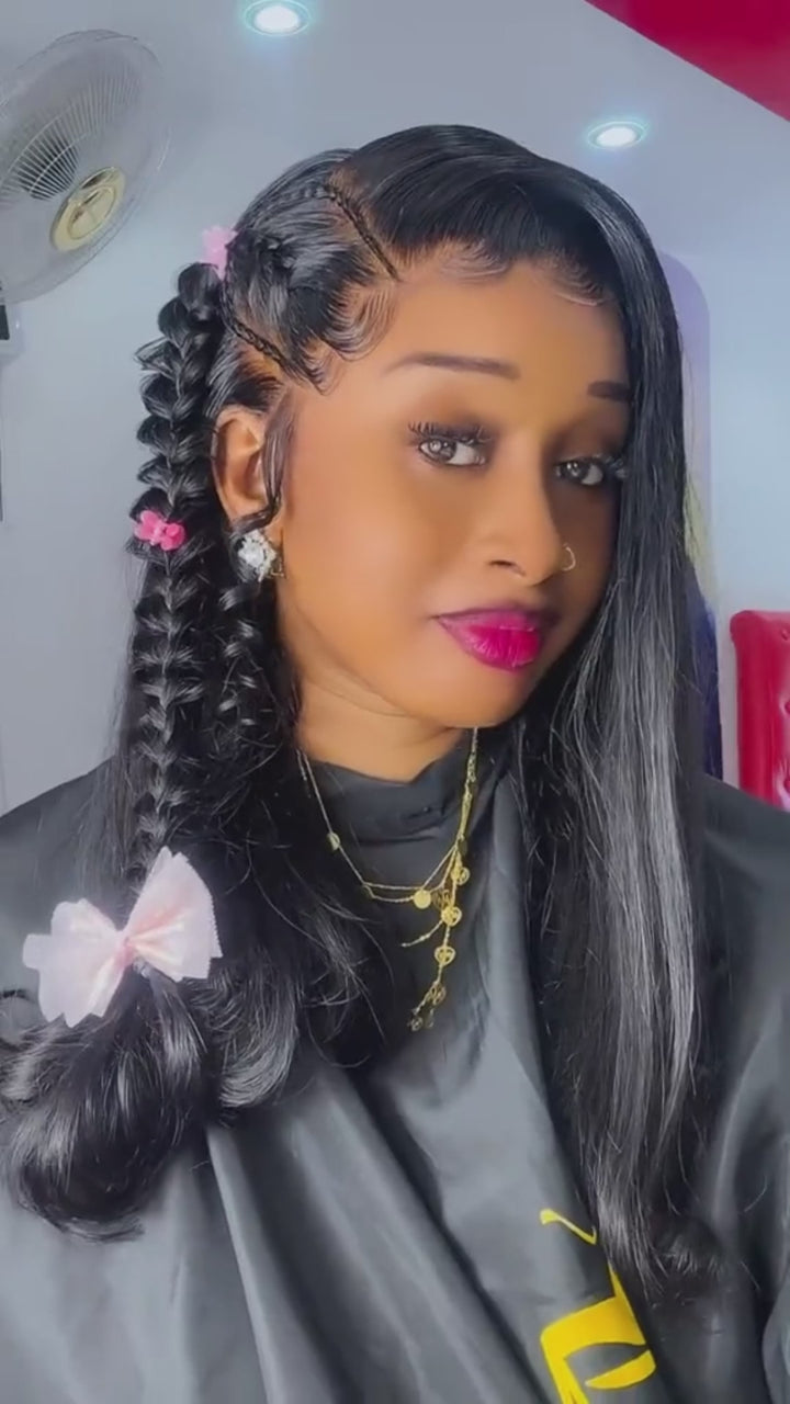 AILUXY Perruque 13x4 Lace Frontal Cheveux 100% naturels, rendu identique à la photo, avec un style tressé charmant，Coiffure Relevée