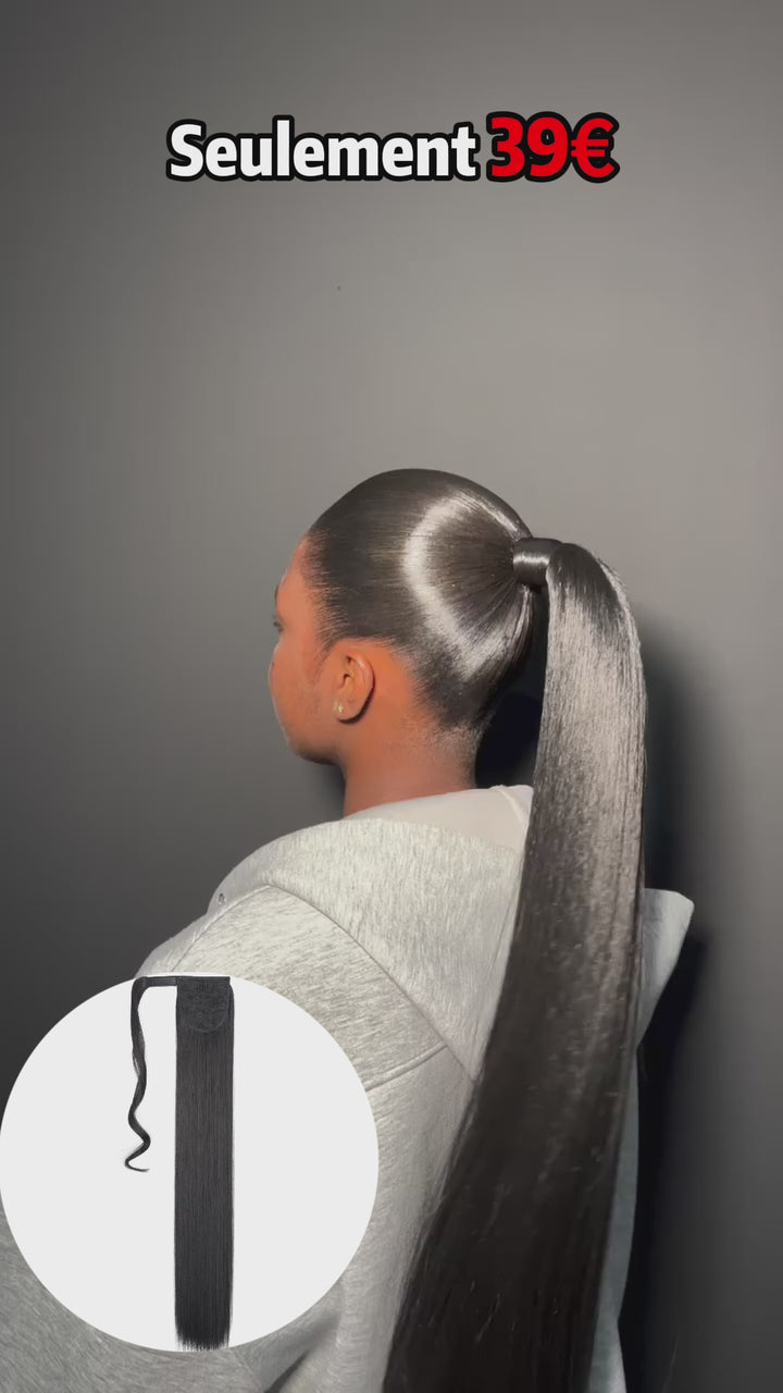 AILUXY Perruque Extension cheveux humains Ponytail Lisse Noire à Texture Soie Et Brillant Lumineux