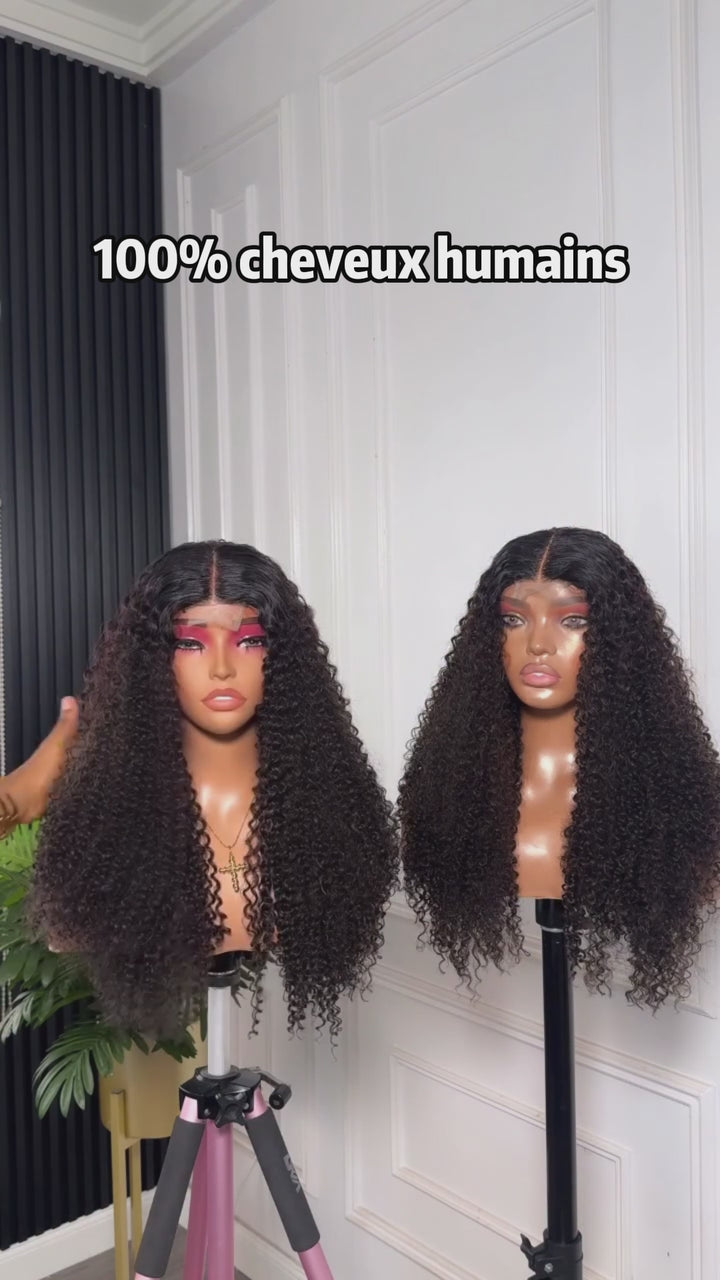 AILUXY Perruque Lace Front Cheveux Humains Bouclés Kinky Curly - Look Naturel