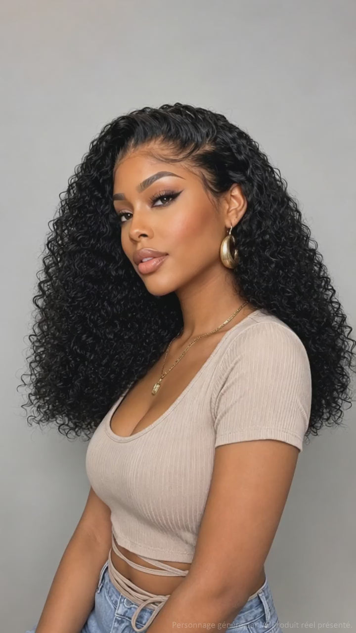 AILUXYhair 13x4 Lace Frontal Perruque Bouclée Bob Noir Perruque 200% densité 100% cheveux humains comme sur la vidéo 2 - 3 jours reçus+Un beau cadeau