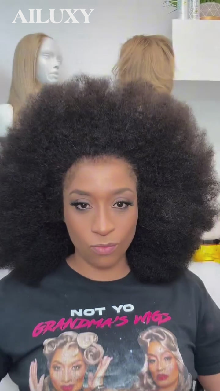 AILUXY Perruque Afro Bouclée 13x4 Lace Frontal - 100% Cheveux Humains
