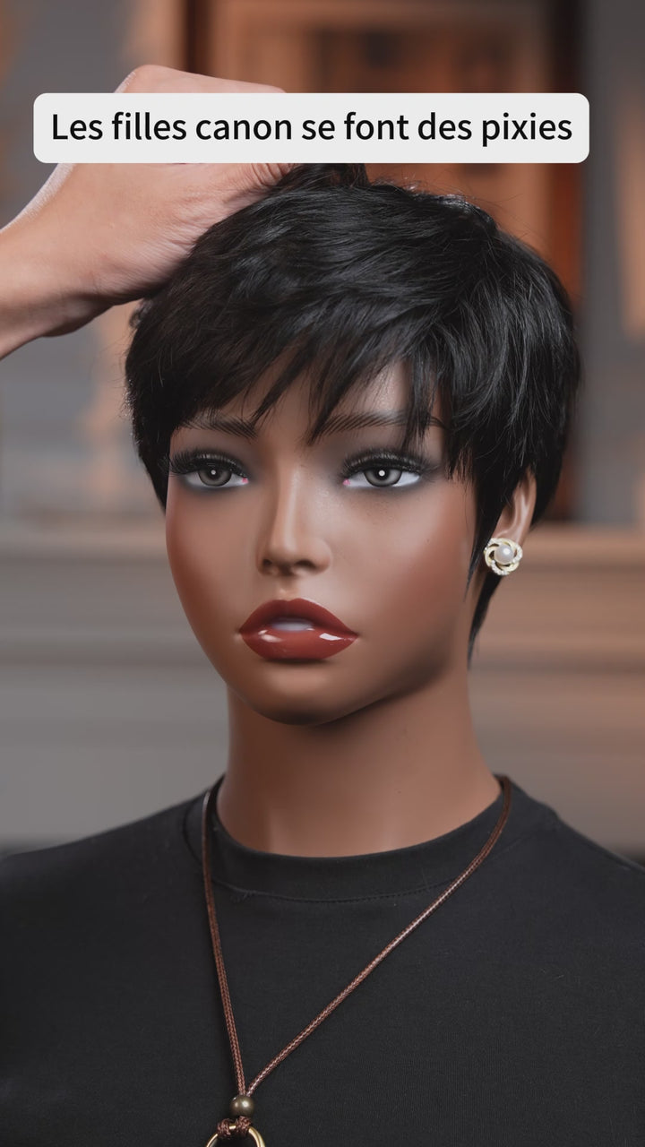 AILUXY Perruque courts personnalisés - Tête mécanique sans colle 100% Cheveux Humains