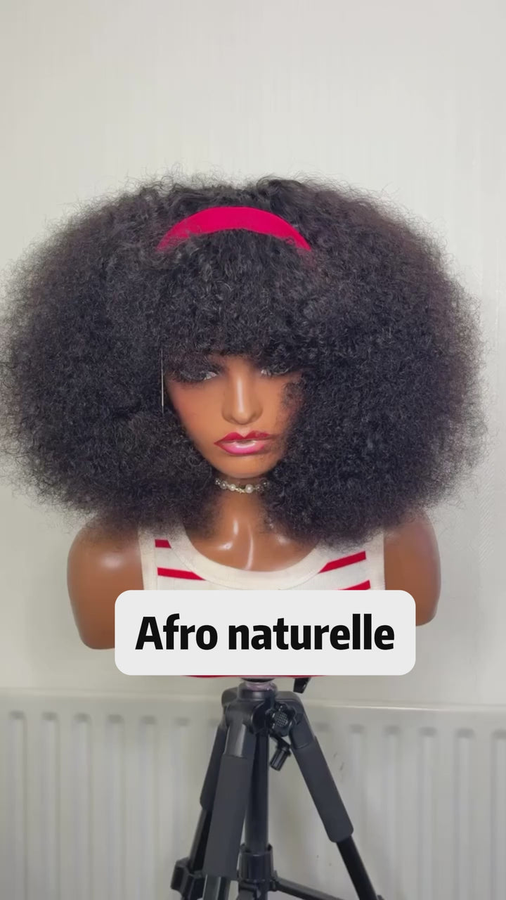 AILUXY Perruque Magnifique afro Bandeau à Frange, Volume Impressionnant au Naturel