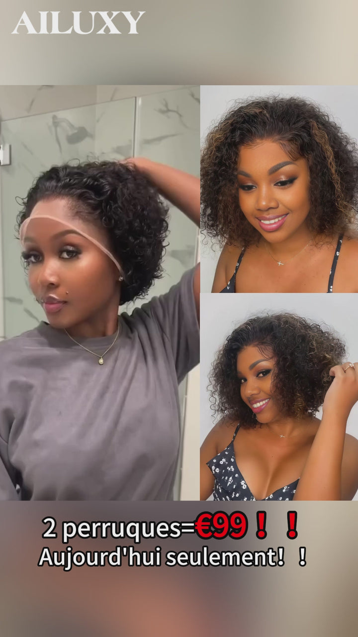 AILUXY 2 Perruques=€99 13x4 Lace Frontal Perruque et perruque personnalisée 1bt4 en 100% Cheveux Humains