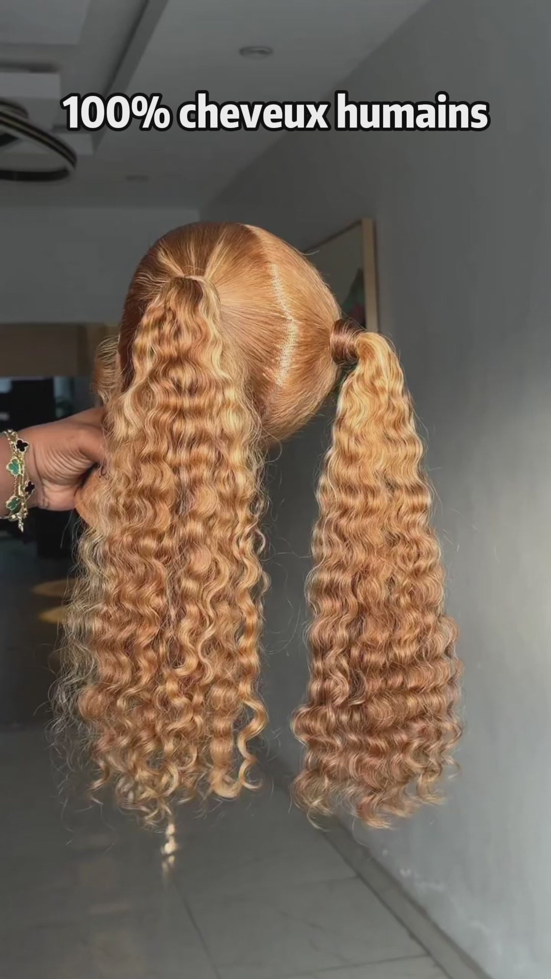 AILUXY Perruque  Haute Double Ponytail  Bouclés Miel Doré  Avec Full Lace Style Mignon Et Espiègle, Perruques 100% Cheveux Humains