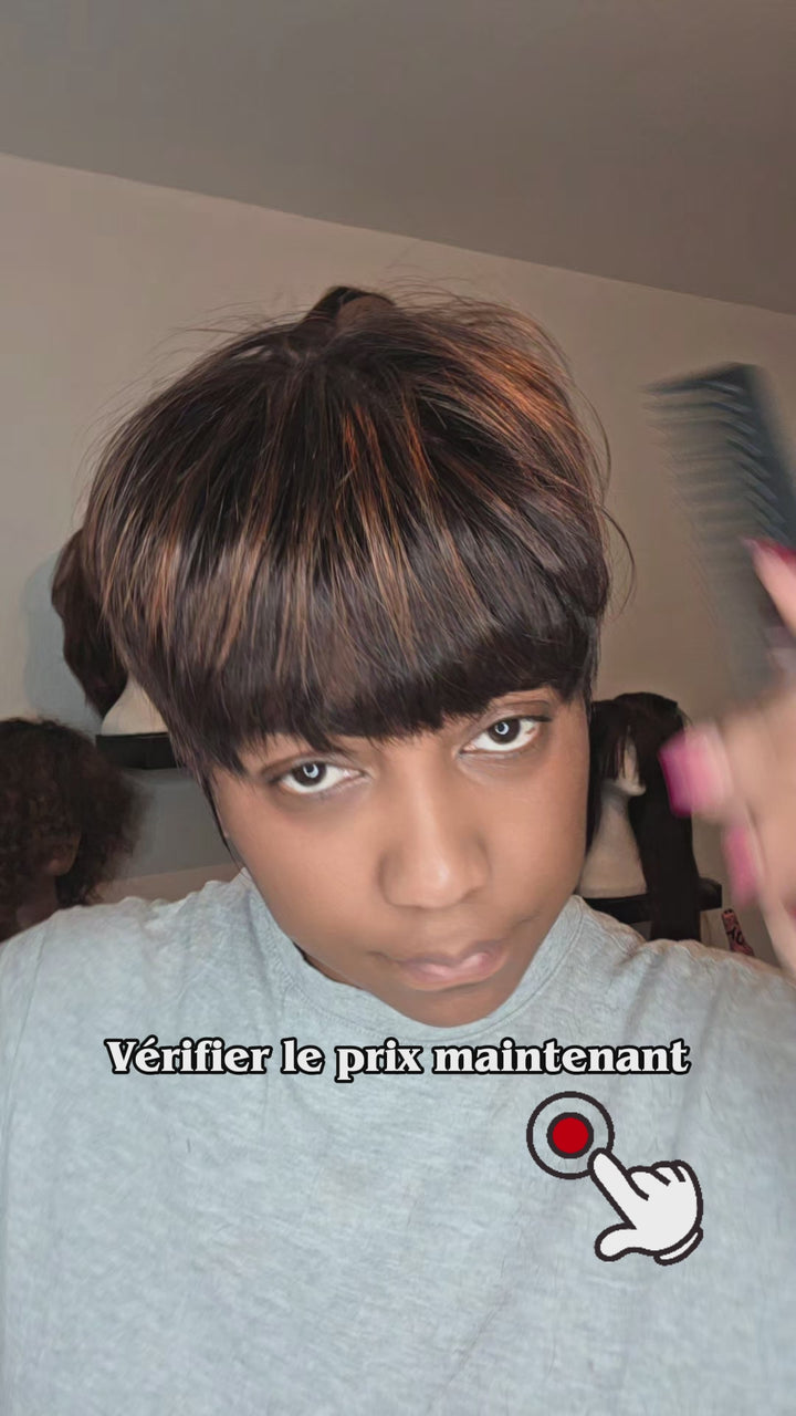 AILUXY Perruque Full Lace Cheveux Humains Naturels, Style Pixie Ombré, Dentelle Française Douce, Idéale pour Usage Quotidien