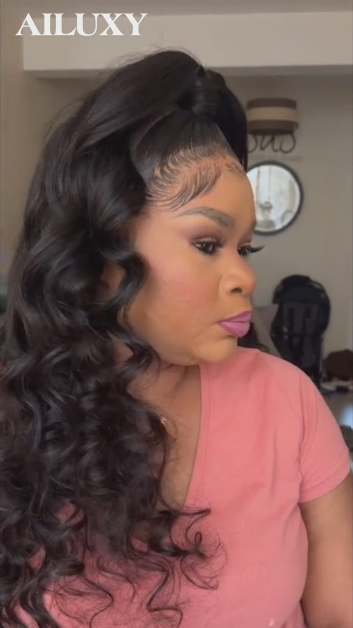 AILUXY Perruque 13x4 Lace Front Bouclés Luxueux, 24 Pouces de Longueur pour une Allure Élégante