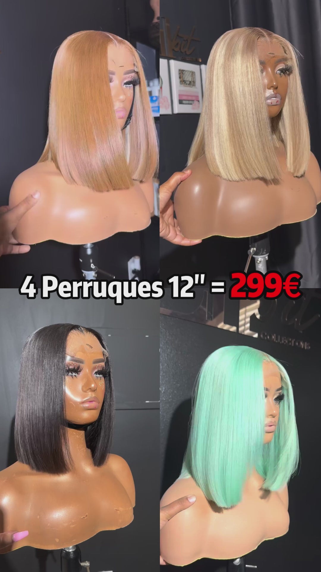 AILUXY 4 Perruques = €299 | 4 Perruques Bob Courtes 12" - Pose Rapide & Style Moderne