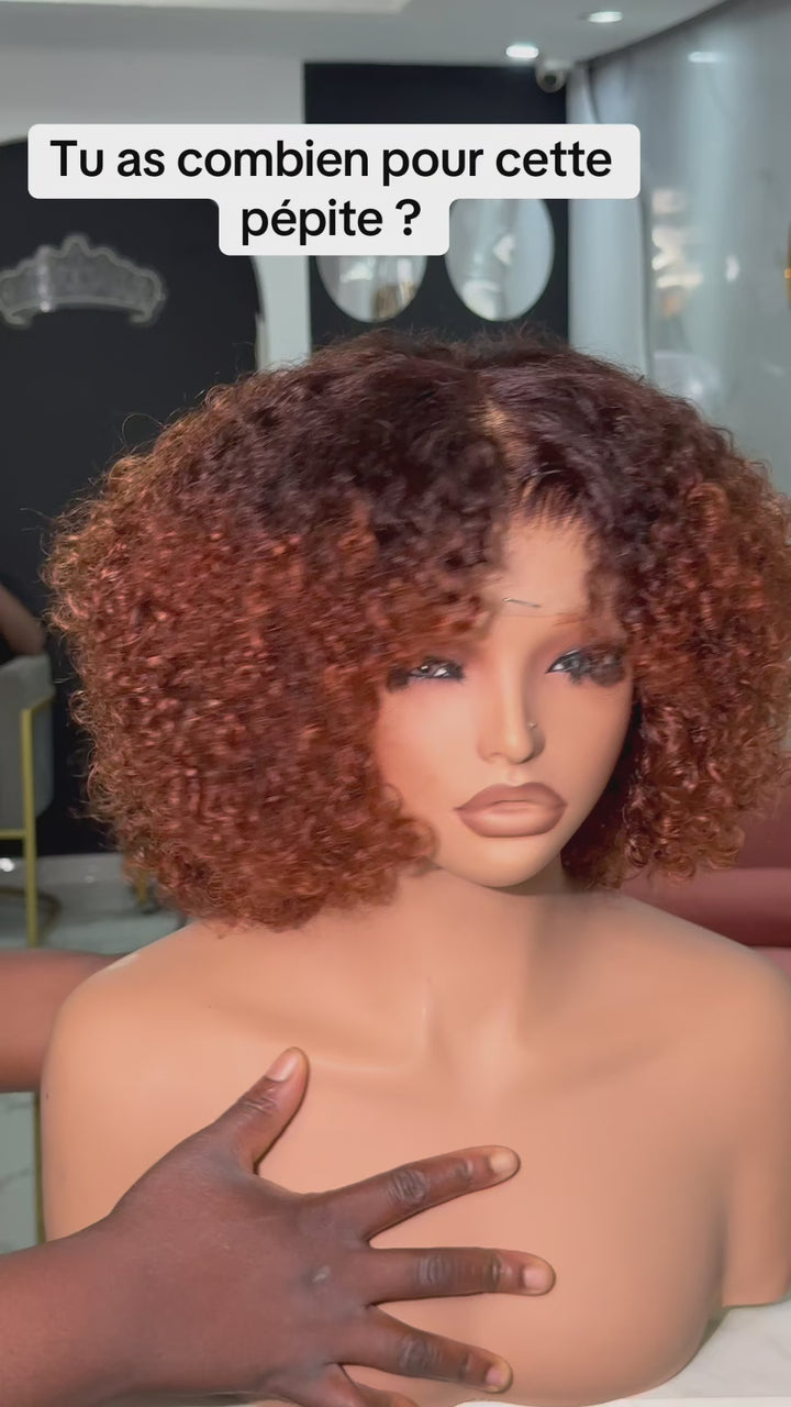 AILUXY Perruque Lace Front en Cheveux Humains à Boucles Micro Frisées Denses, Coloration Ombrée Brun Cuivré, Volume Riche et Respirable, Lisière Transparente avec Baby Hair Sculpté, Look Afro Naturel Polyvalent