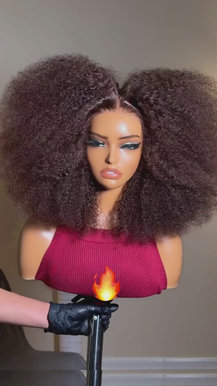 AILUXY Perruque afro Bouclée Brun Foncé, Harmonie de Boucles denses et volume XXL, Perruque Afro Haut de Gamme
