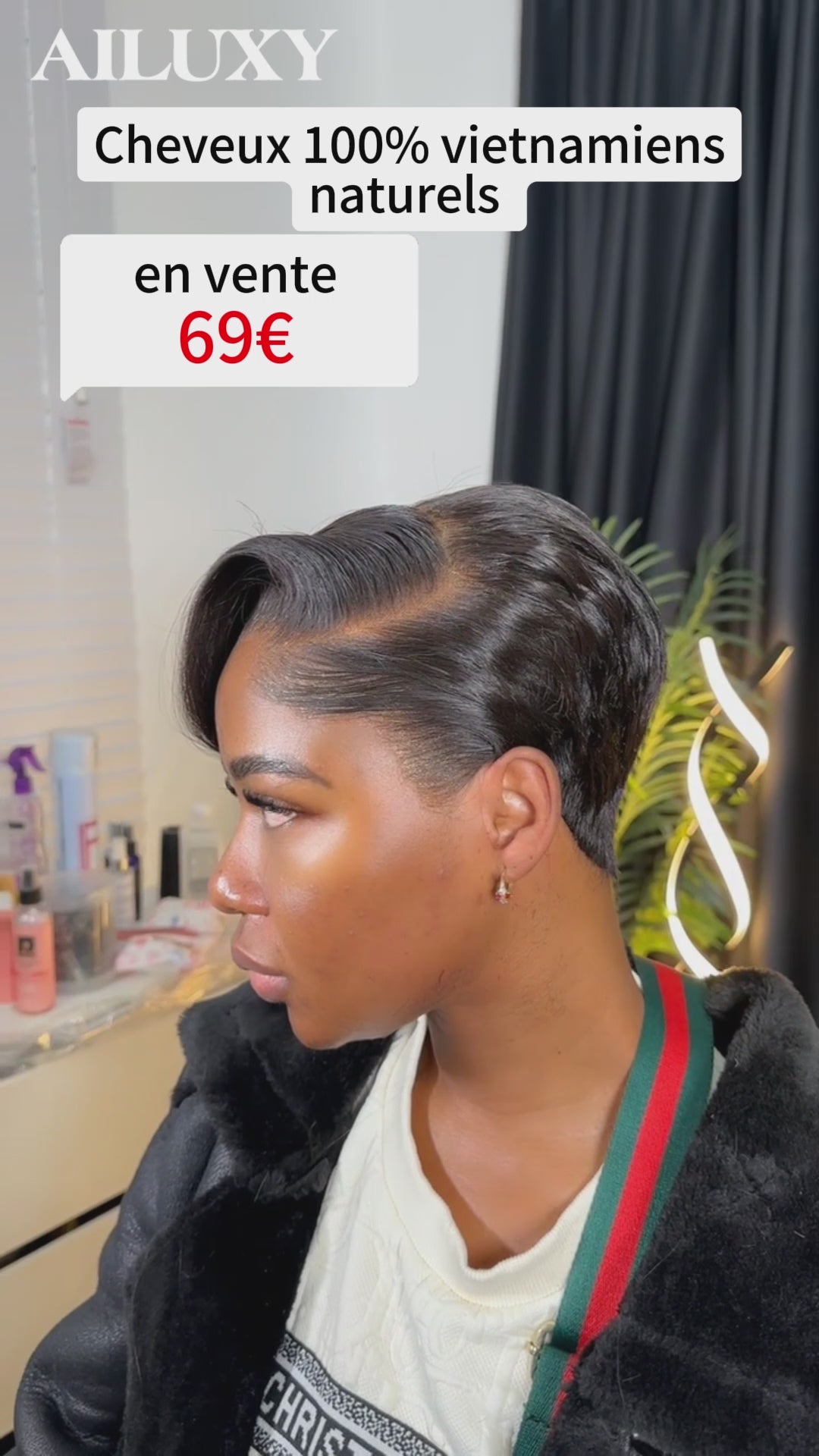 AILUXY Perruque 13×4 Dentelle Pixie Couleur Naturelle 100% Cheveux Humains Naturels, Identique à l'image