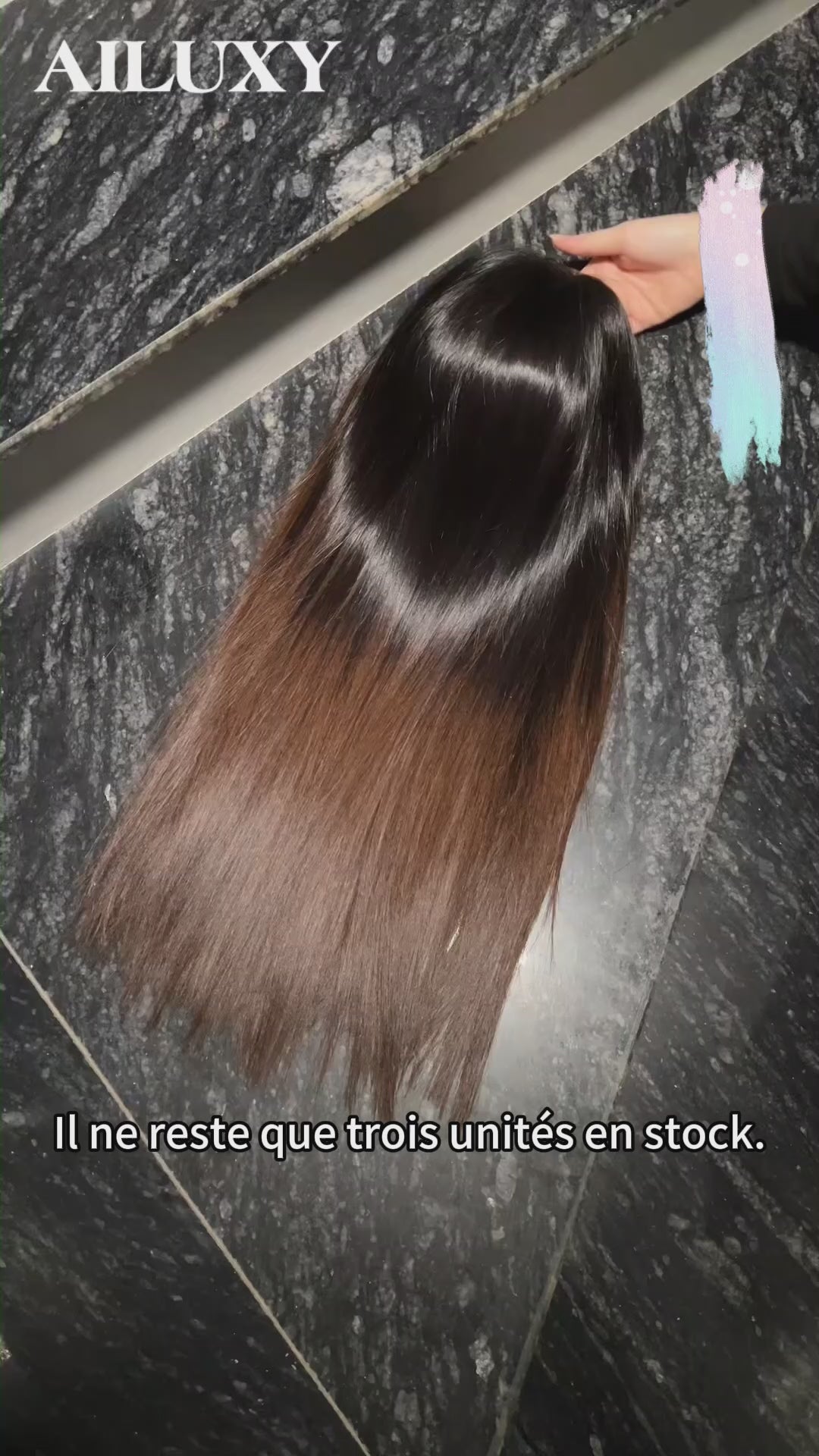 AILUXY Perruque Humaine 4x4 Lace Front Longue et Lisse – Couleur Châtain Dégradé Authentique