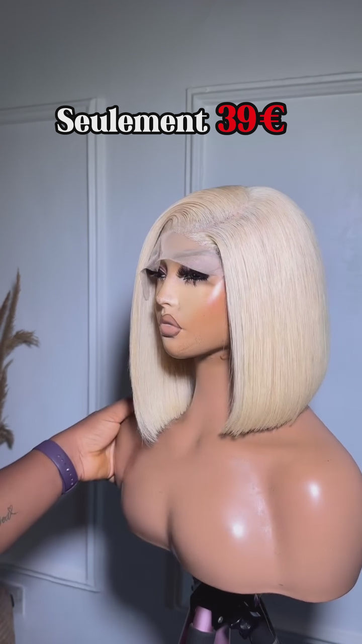 AILUXY Perruque Bob Droite Blended Cheveux Naturels 613 Blond Platine Cheveux Blended Haute Qualité