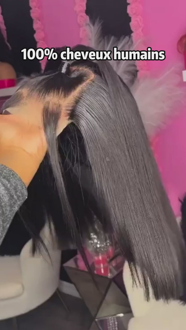 AILUXY Perruque 4x4 Lace BOB Lisses Ultra-légers, Avec Un Tombé Fluide,100% Cheveux Humains，Coiffure Relevée