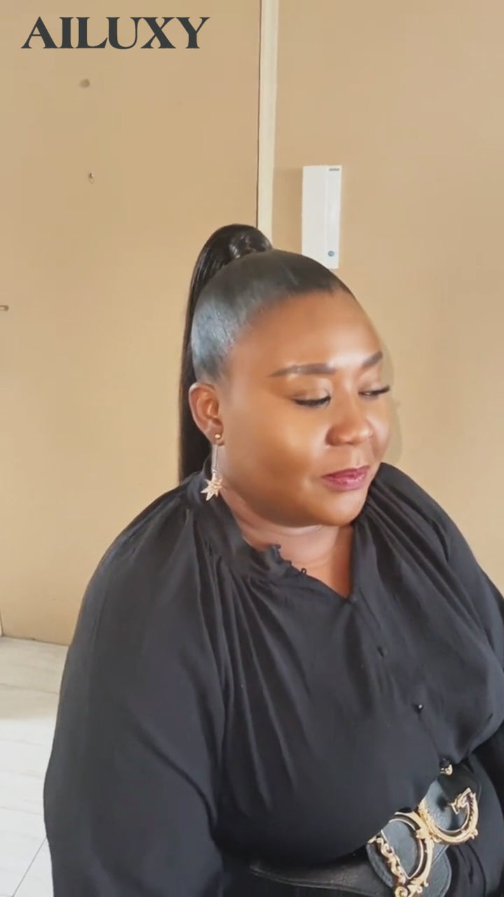 AILUXY Perruque Lisse 13x4 Lace Frontal en 100% Cheveux Humains avec Coiffure Tressée Natte