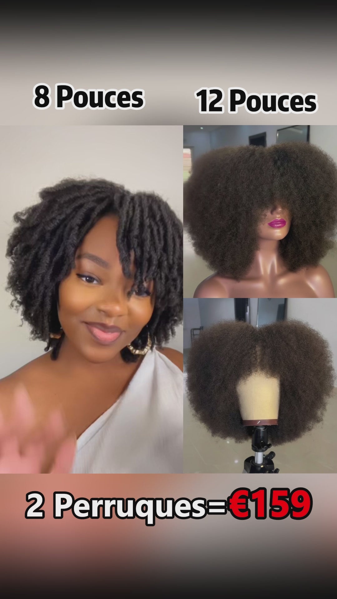 AILUXY 2 Perruques = 159 € : Perruque Noir Twist Braid  8 pouces  + Perruque Bob 12 pouces Avec Frange Afro Curly Sans Colle