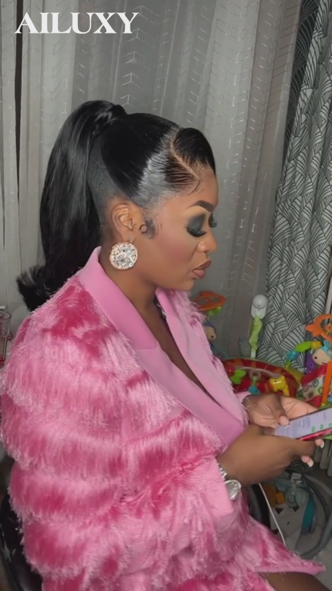 AILUXY Perruque Lace Front Queue de Cheval Haute - Lisse, Glamour et Réglable