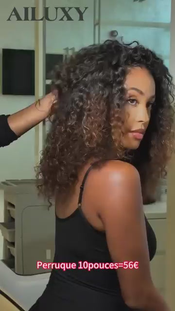 AILUXY 13x4 Lace Frontal 1bt4 curly  Perruque Court et Frisé Volume Maximum et Attitude