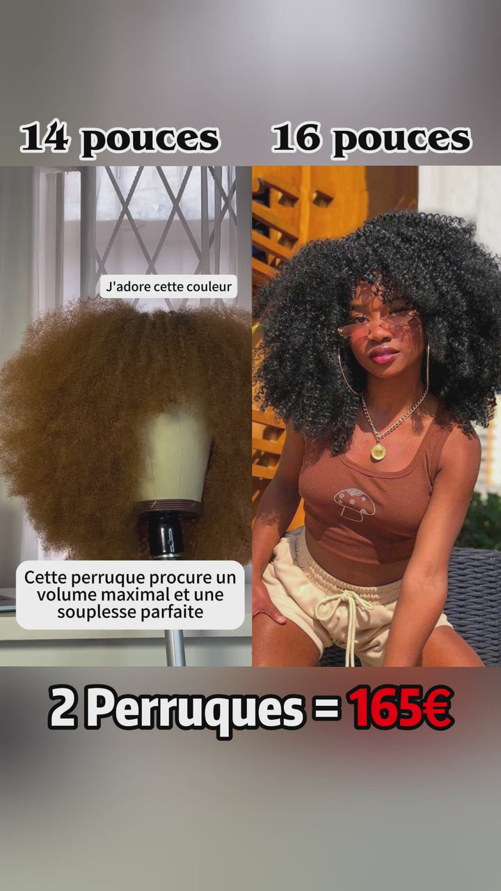 AILUXY 2 Perruques = 165 € !! 1 Acheté = 1 Offert – Sans Colle Perruque 16 pouces  Bob Avec Frange Afro Naturelle et Perruque 14 pouces Bob Avec Frange Afro Couleur miel blond – 100% Cheveux Humains